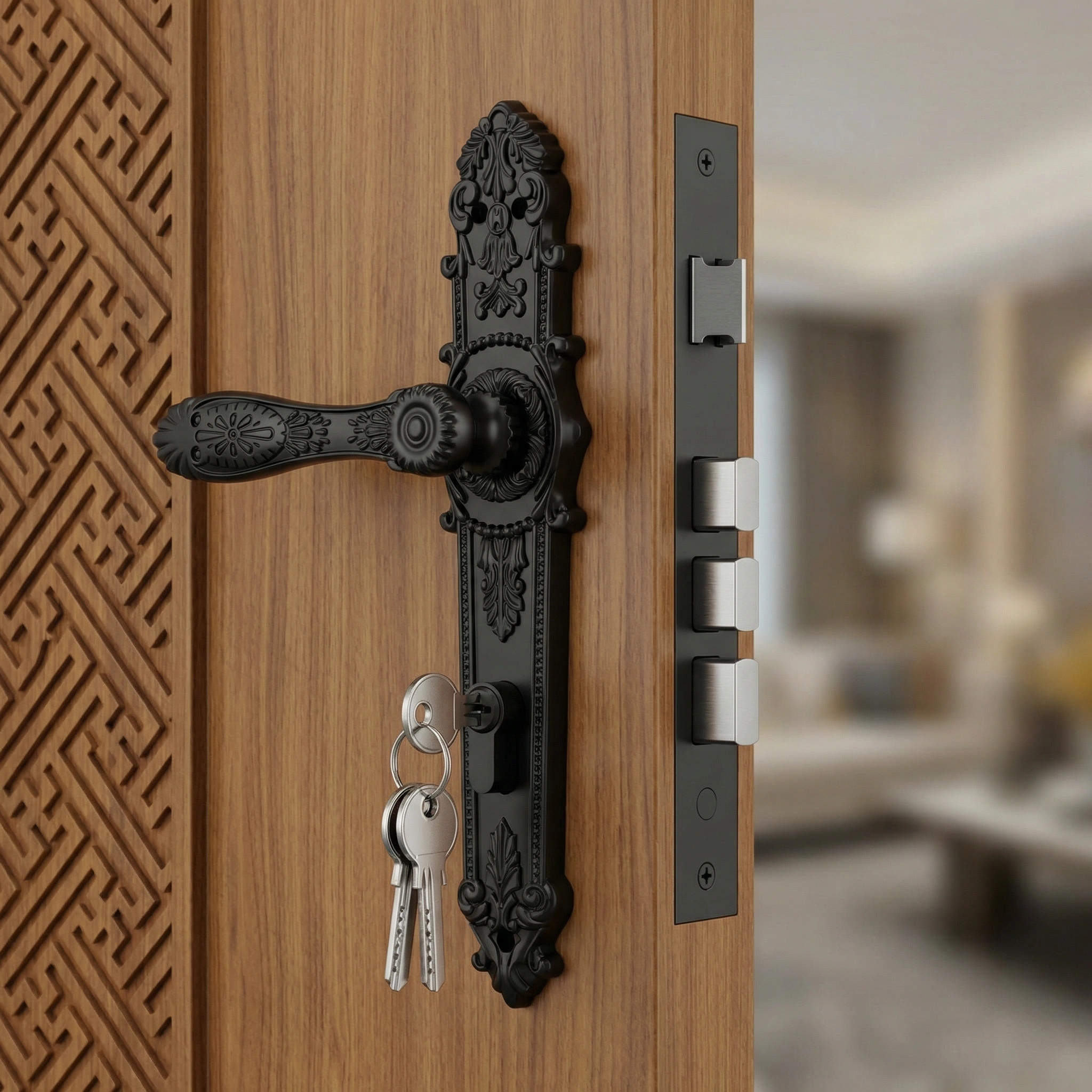Royal Rajwadi Plate Mortise Door Handle – Traditional Zinc Hardware | M-111