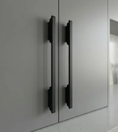 Matte Black Aluminum Cabinet Handle with vertical ribbed texture