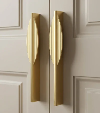Premium gold finish Aluminum Cabinet Handle with modern vertical groove design